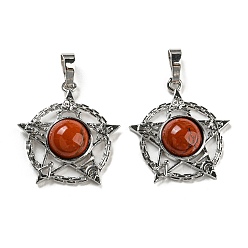 Красный Камень Природные красной яшмы подвески, подвеска в виде стойки из латуни со звездой, платина, без кадмия и без свинца, 27.5x25.5x7~8 мм, отверстие : 8x5 мм