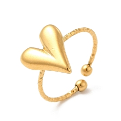 Chapado en Oro Real 18K Chapado en iones (ip) 304 anillo de puño abierto de corazón de acero inoxidable para mujer, real 18 k chapado en oro, tamaño de EE. UU. 7 3/4 (17.9 mm)