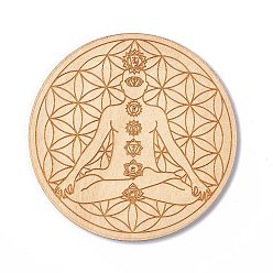 Others Wooden Carved Cup Mats, Heat Resistant Pot Mats, for Home Kitchen, Flat Round, Chakra Theme, 10x0.25cm