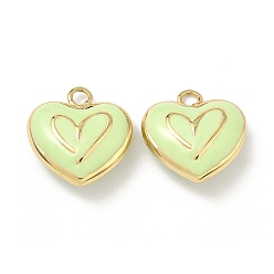 Светло-зеленый Латунь эмаль подвески, сердце прелести, без кадмия и без свинца, долговечный, стойки покрытие, реальный 18 k позолоченный, светло-зеленый, 21x20.5x8 мм, отверстие : 3 мм