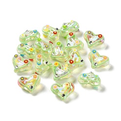 Pale Green Valentine's Day Transparent Acrylic Beads, with Enamel, Heart, Pale Green, 16x20~21x12~13mm, Hole: 1.5~1.6mm