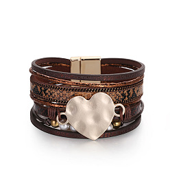 brown Bohemian Multi-layer Snake Pattern Pearl Chain Leather Bracelet - Love and Beauty