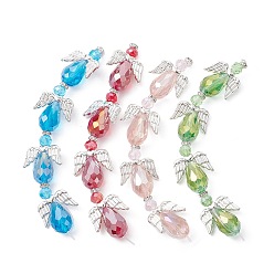 Mixed Color Angel Fairy Shape Electroplate Transparent Glass Beads Strands, with Tibetan Style Alloy Wing Beads, Mixed Color, 26x18.5x10mm, Hole: 0.7mm, about 4pcs/strand, 3.94''(10cm)