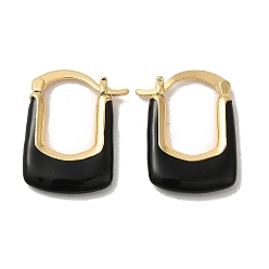 Черный Прямоугольные серьги-кольца из латуни с покрытием из настоящей 18k позолоченной латуни, с эмалью, долговечный, без свинца и без кадмия, чёрные, 22.5x17.5x3.5 мм