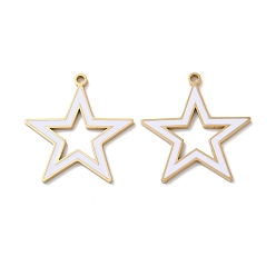 Golden Ion Plating(IP) 304 Stainless Steel Pendants, with Enamel, Star Charm, Golden, 25x24x1.5mm, Hole: 1.6mm