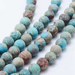 Turquoise Natural Imperial Jasper Beads Strands, Dyed, Frosted, Round, Turquoise, 8mm, Hole: 1mm, about 51pcs/strand, 15.3 inch(39cm)