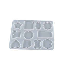 Mixed Shapes DIY Pendant Silicone Molds, Resin Casting Molds, Bone/Star/Flower, Mixed Shapes, 156x121x6mm