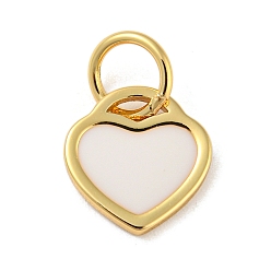 WhiteSmoke Rack Plating Brass Charms, with Jump Ring and Enamel, Cadmium Free & Lead Free, Long-Lasting Plated, Heart Charm, Real 18K Gold Plated, WhiteSmoke, 10x9.5x1mm, Hole: 4.4mm