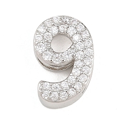Number Латунные микро проложить кубического циркония подвески, числовые прелести, долгоиграющий, стойки покрытие, без свинца и без кадмия, платина, 9, 14x9.5x5 мм, отверстие : 10.5x2 мм