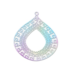 Colorful Spray Painted 430 Stainless Steel Pendants, Teardrop Charm, Colorful, 40x33x0.5mm, Hole: 1.8mm