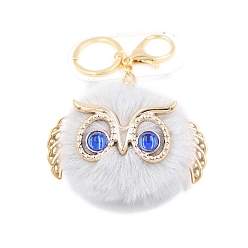 Gainsboro Cute Pompom Fluffy Owl Pendant Keychain, with Alloy Findings, for Woman Handbag Car Key Backpack Pendants, Gainsboro, 12x9cm