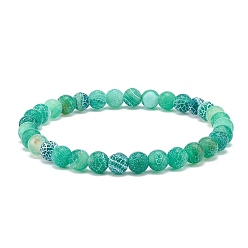 Turquoise Natural Weathered Agate(Dyed) Round Beaded Stretch Bracelet, Gemstone Jewelry for Women, Turquoise, Inner Diameter: 2-1/4 inch(5.7cm), Beads: 6mm