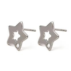 Stainless Steel Color Star Shape 201 Stainless Steel Stud Earrings Findings, with 304 Stainless Steel Pins & Hole, Stainless Steel Color, 11x11.5mm, Hole: 1.5mm, Pin: 0.7mm