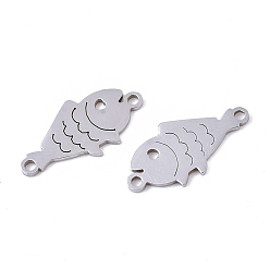 Stainless Steel Color 201 Stainless Steel Links connectors, Laser Cut, Fish, Stainless Steel Color, 9.5x19.5x1mm, Hole: 1.4mm