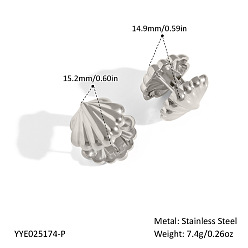 Платина 304 серьги-кольца в форме ракушки из нержавеющей стали, платина, 15.2x14.9 мм