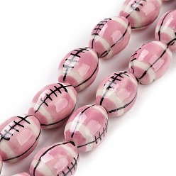 Pink Handmade Procelain Beads Strands, Rugby, Pink, 16x11mm, Hole: 1.6mm, about 22pcs/strand, 13.98''(35.5cm)