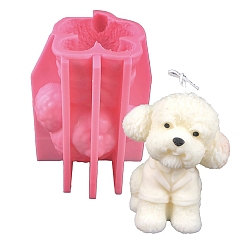 Hot Pink 3D Teddy Dog DIY Silicone Candle Molds, Aromatherapy Candle Moulds, Scented Candle Making Molds, Hot Pink, 14.2x12.5x16.1cm