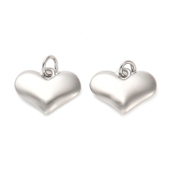 Real Platinum Plated Rack Plating Brass Charms, with Jump Ring, Heart, Real Platinum Plated, 11x14.5x3mm, Hole: 3.5mm