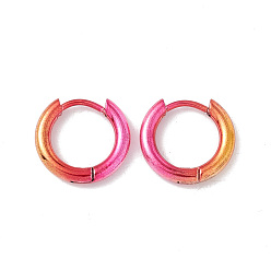 Camellia Gradient Color 304 Stainless Steel Hoop Earring, Round, Camellia, 15.5x2.5mm, Pin: 1mm