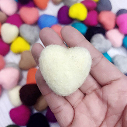 Old Lace Wool Felt Cabochons, Heart, Old Lace, 26x30mm