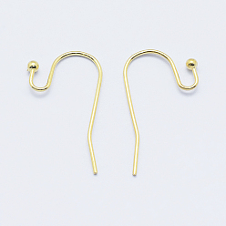 Real 18K Gold Plated Long-Lasting Plated Brass Earring Hooks, Ear Wire, Nickel Free, Real 18K Gold Plated, 21x2mm, 19 Gauge, Pin: 0.9mm