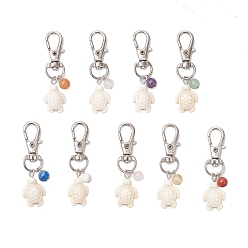 (52) Непрозрачная лаванда Подвеска в виде черепахи из окрашенной синтетической бирюзы, с поворотными карабинами из сплава и бусинами из натурального камня, разноцветные, 50~52 мм, 9 шт / комплект