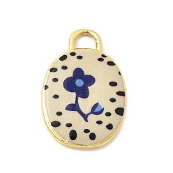 Цветок Латунные подвески с принтом, овальные амулеты, долговечный, реальный 18 k позолоченный, цветок, 20.5x13.5x3 мм, отверстие : 3x2 мм