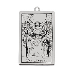 Stainless Steel Color Stainless Steel Pendants, Rectangle with Tarot Pattern, Stainless Steel Color, The Lovers VI, 40x24mm