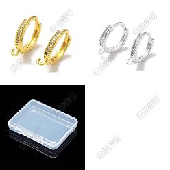 Doré & D'argent 16pcs 2 couleurs boucles d'oreilles créoles en laiton, avec de la zircone cubique clair, avec boucle, or et argent, 14x2mm, Trou: 1.2mm, pin: 0.8 mm, 8 pcs / couleur