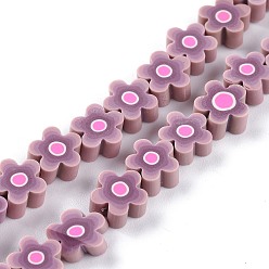 Chardon Brins de perles en pâte polymère imprimées à la main, fleur, chardon, 9.6x4mm, trou: 1.4mm, environ 38 pcs/chapelet, 12.99'' (33 cm)