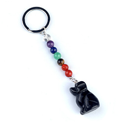 Обсидиан Обсидиан брелок, с кварцевым резонатором, аметист, ляпис, авантюрин, красный агат, красная яшма, собака, 11 см