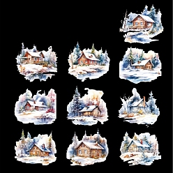House 20Pcs Christmas PET Waterproof Self-Adhesive Stickers, Winter Decals for DIY Photo Album Diary Scrapbook Decoration, House, 85x155x2mm, Sticker: 60x100mm