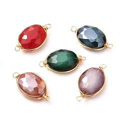 Mixed Color Pearl Luster Plated Glass Bead Links Connectors, Faceted, with Real 18K Gold Plated Eco-Friendly Copper Finddings, Mixed Color, 25x13x7mm, Hole: 1.6~2.3mm