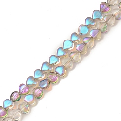Colorful Electroplate Transparent Glass Beads Strands, Full Rainbow Plated, Heart, Colorful, 6x6.5x4mm, Hole: 0.8mm, about 113pcs/strand, 24.41 inch(62cm)