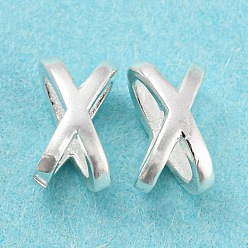 925 Sterling Silver Plated Brass Beads, Cadmium Free & Lead Free, Letter X Shape, 925 Sterling Silver Plated, 7x4x4mm, Hole: 4x2mm