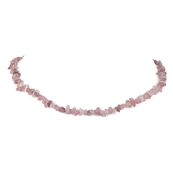Rose Quartz Natural Rose Quartz Chip Beaded Necklace, Stainless Steel Color, 15.94~15.98 inch(40.5~40.6cm)