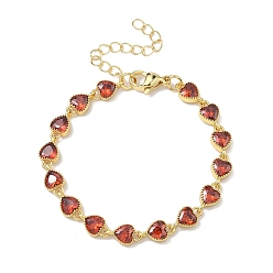 Оранжево-Красный Браслеты-цепочки из латуни в форме сердца, инкрустированные кубическим цирконием, для женщин., стойки покрытие, без кадмия и без свинца, долговечный, золотые, оранжево-красный, 5.91 дюйм (15 см)