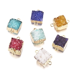 Mixed Color Electroplated Natural Druzy Agate Links connectors, Golden, Square, Mixed Color, 18.5~20.5x12~13x5.5~9.5mm, Hole: 2mm