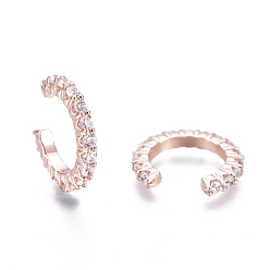 Rose Gold Brass Micro Pave Clear Cubic Zirconia Cuff Earrings, Rose Gold, 15x14x2mm, Inner Diameter: 10.2mm