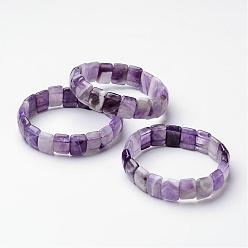 Amethyst Natural Amethyst Beaded Stretch Bracelets, Faceted, Rectangle, 2 inch~2-1/4 inch(53~58mm)