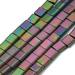 Colorful Electroplated Non-magnetic Synthetic Hematite Beads Strands, Square, Matte Style, 2-Hole, Colorful, 6x6x3mm, Hole: 1.2mm, about 69pcs/strand, 15.55 inch(39.5cm)