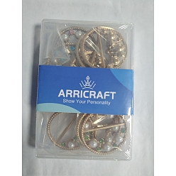 Mixed Color ARRICRAFT 12Pcs 6 Styles Alloy Resin Imitation Pearl Buckles, with Rhinestone, Flat Round, Light Gold, Mixed Color, 38x6mm, Inner Diameter: 31mm, 2pcs/style
