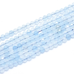 Aquamarine Natural Aquamarine Beads Strands, Grade AAA, Faceted, Round, 4~4.5mm, Hole: 0.7mm, about 88~104 pcs/Strand, 15.15 inch(38.5cm)