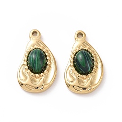 Malachite Synthetic Malachite Pendants, with Ion Plating(IP) Real 18K Gold Plated 304 Stainless Steel Findings, Teardrop Charm, 22x13x5mm, Hole: 1.5mm