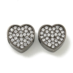 Черный Цвет Металла Стойки обшивки латунь микро проложить кубического циркония бусы, долговечный, без свинца и без кадмия, сердце, металлический черный , 10x10.5x5 мм, отверстие : 3 мм