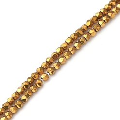 Golden Plated Electroplate Synthetic Non-magnetic Hematite Beads Strands, Faceted, Polygon, Golden Plated, 2.5~3mm, Hole: 0.9mm, about 145pcs/strand, 15.35 inch(39cm)