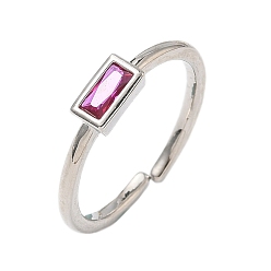 Фиолетовый Прямоугольные латунные манжеты со стеклом для женщин, долговечный, стойки покрытие, без свинца и без кадмия, платина, фиолетовые, 1.5 мм, внутренний диаметр: 15.3 мм