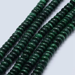 Malachite Natural Malachite Beads Strands, Rondelle, 6x3~4mm, Hole: 0.8mm, about 122pcs/strand, 15.5 inch(39.5cm)