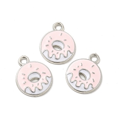 Pink Alloy Enamel Pendants, Donut Charm, Platinum, Pink, 19x15x2mm, Hole: 2mm