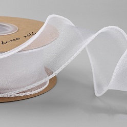 White Polyester Organza Ribbon, for Gift Wrapping, Bow Tie Making, Flat, White, 1-5/8 inch(40mm), about 9.84 Yards(9m)/Roll